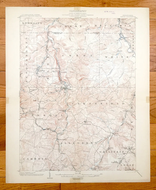 Antique Patton, Pennsylvania 1904 US Geological Survey Topographic Map – Cambria County, Burnside, Westover, Beccaria, Susquehanna, Hastings