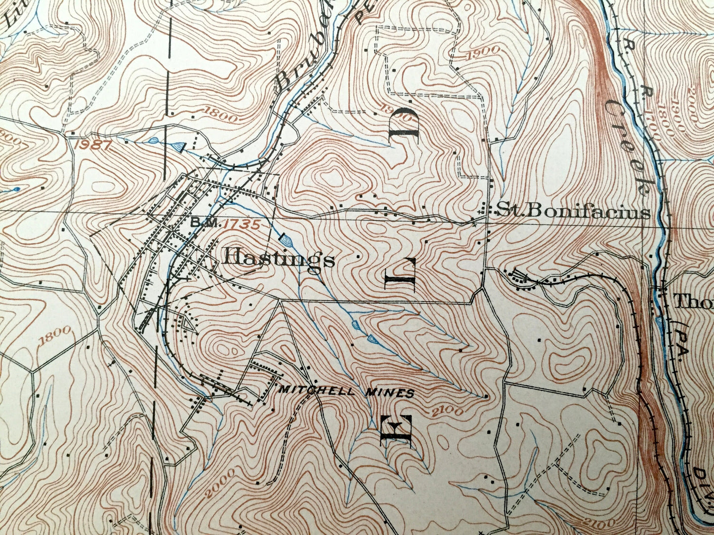 Antique Patton, Pennsylvania 1904 US Geological Survey Topographic Map – Cambria County, Burnside, Westover, Beccaria, Susquehanna, Hastings