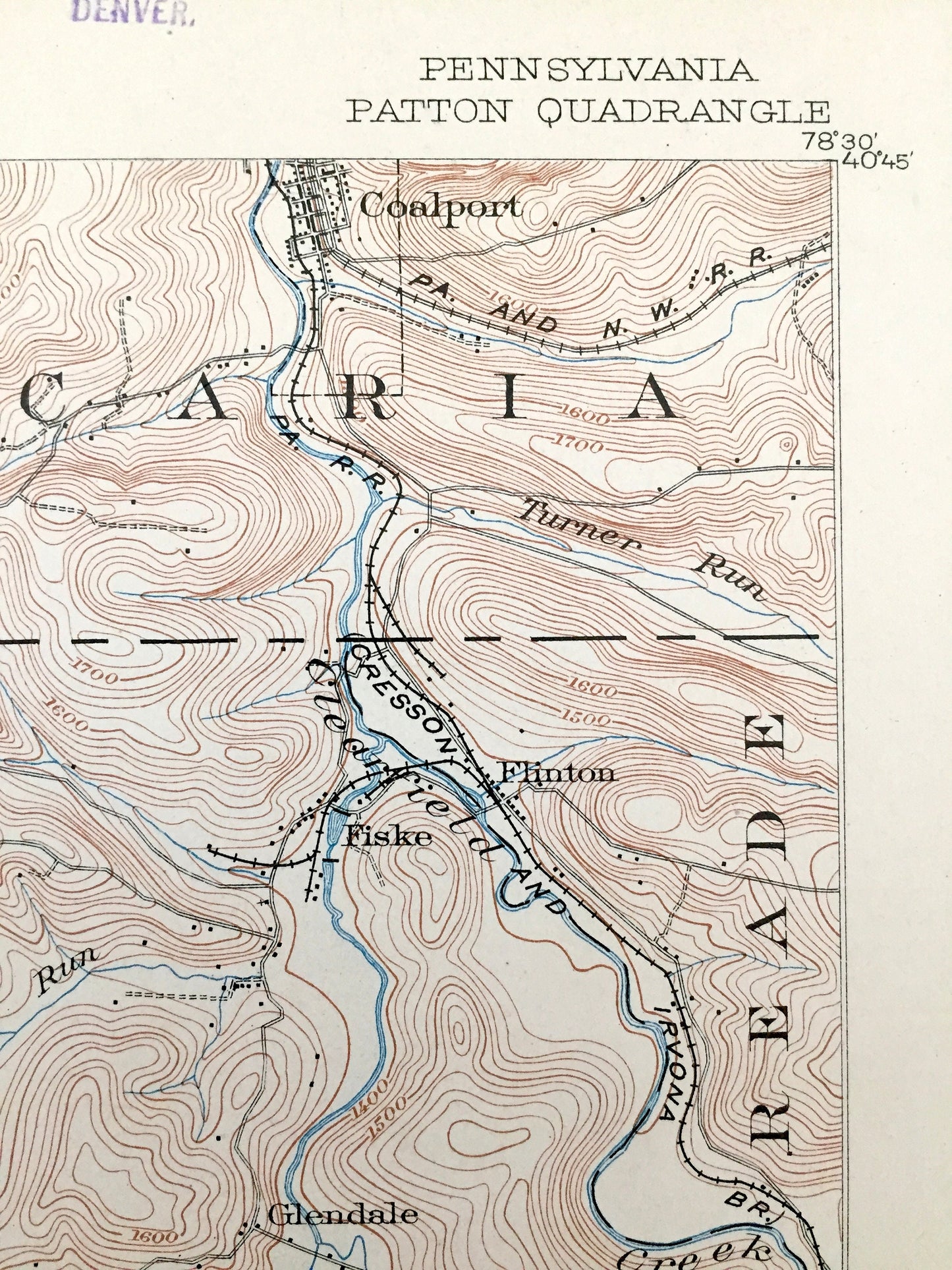 Antique Patton, Pennsylvania 1904 US Geological Survey Topographic Map – Cambria County, Burnside, Westover, Beccaria, Susquehanna, Hastings