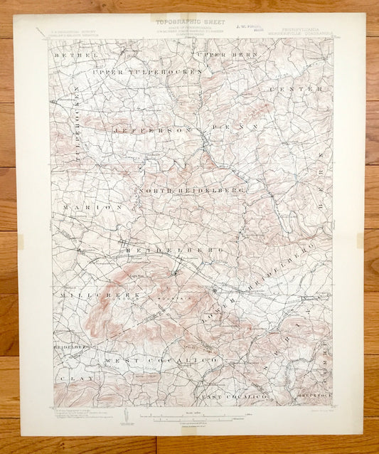 Antique Wernersville, Pennsylvania 1902 US Geological Survey Topographic Map – Berks County, Bethel, Spring, Heidelberg, Marion, Strausstown