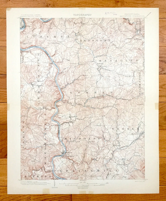 Antique Masontown, Pennsylvania 1903 US Geological Survey Topographic Map – Fayette County, Luzerne, Redstone, Springhill, Dunkard, Franklin