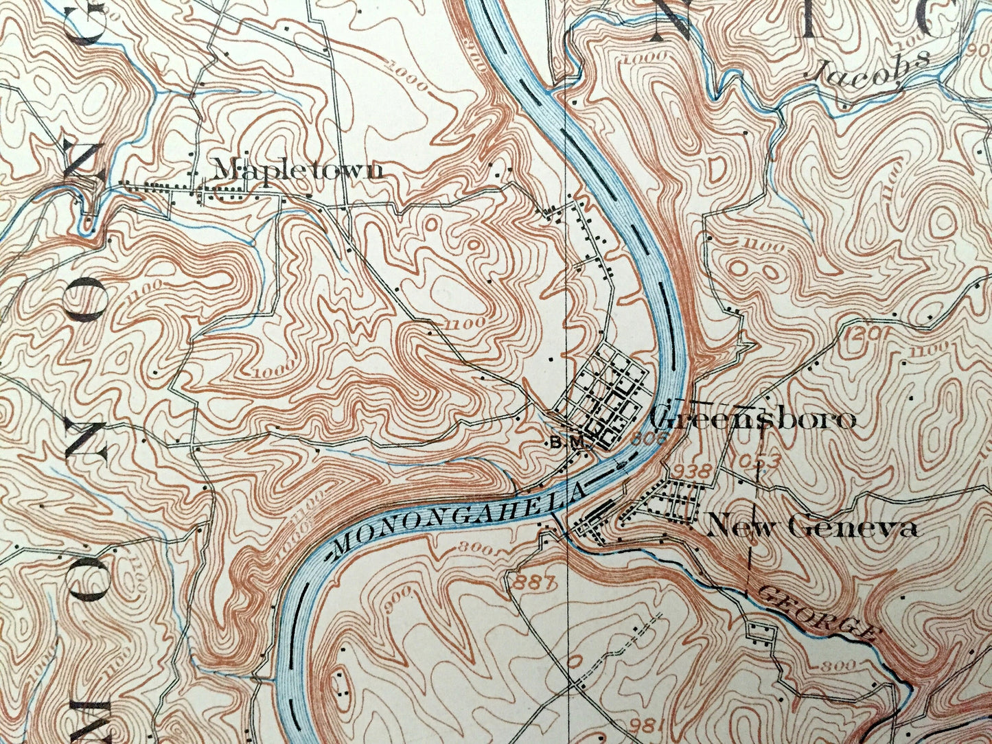 Antique Masontown, Pennsylvania 1903 US Geological Survey Topographic Map – Fayette County, Luzerne, Redstone, Springhill, Dunkard, Franklin