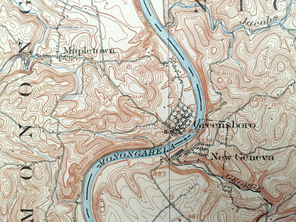 Antique Masontown, Pennsylvania 1903 US Geological Survey Topographic Map – Fayette County, Luzerne, Redstone, Springhill, Dunkard, Franklin