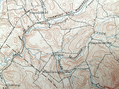 Antique Masontown, Pennsylvania 1903 US Geological Survey Topographic Map – Fayette County, Luzerne, Redstone, Springhill, Dunkard, Franklin