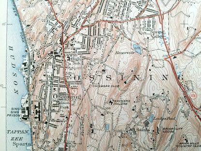 Antique Ossining, New York 1943 US Geological Survey Topographic Map – Hudson River, Croton, Cortlandt Yorktown Somers Westchester County NY