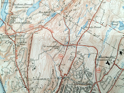 Antique Ossining, New York 1943 US Geological Survey Topographic Map – Hudson River, Croton, Cortlandt Yorktown Somers Westchester County NY