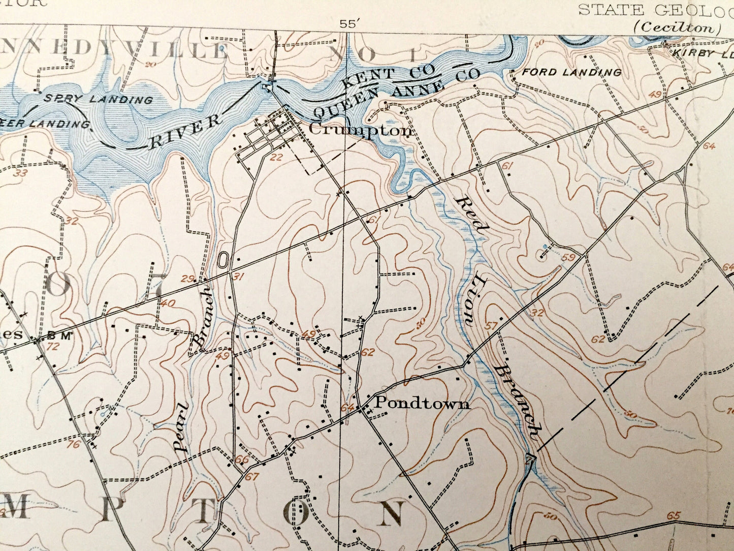 Antique Barclay, Maryland 1905 US Geological Survey Topographic Map – Caroline, Queen Anne County, Dixon, Crumpton, Henderson Church Hill MD