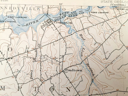 Antique Barclay, Maryland 1905 US Geological Survey Topographic Map – Caroline, Queen Anne County, Dixon, Crumpton, Henderson Church Hill MD