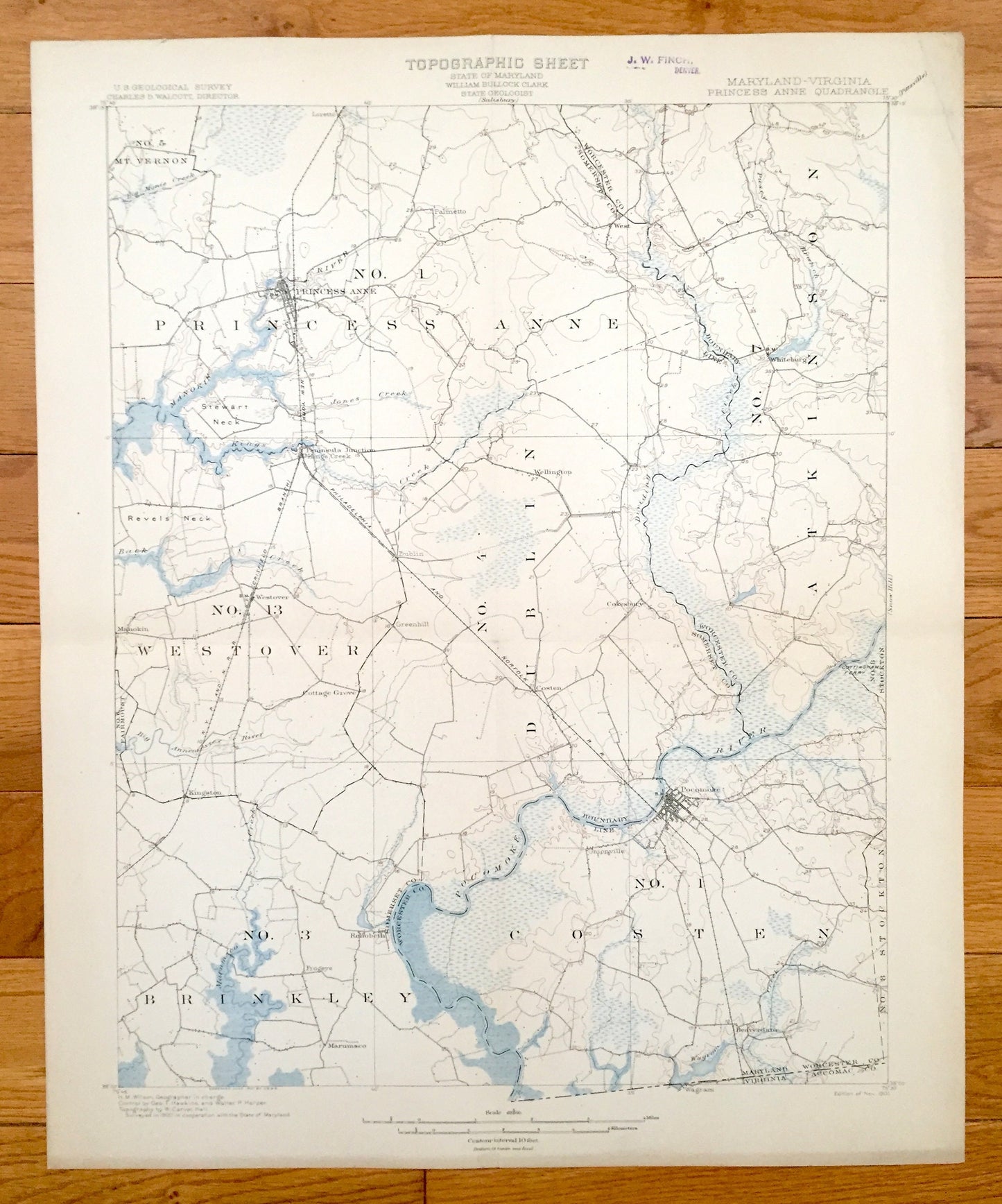 Antique Princess Anne, Maryland 1901 US Geological Survey Topographic Map – Pocomoke, Westover, Wellington, Whiteburg, Cokesbury, Kingston