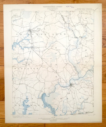 Antique Princess Anne, Maryland 1901 US Geological Survey Topographic Map – Pocomoke, Westover, Wellington, Whiteburg, Cokesbury, Kingston