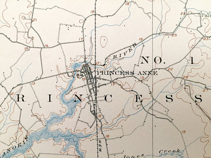 Antique Princess Anne, Maryland 1901 US Geological Survey Topographic Map – Pocomoke, Westover, Wellington, Whiteburg, Cokesbury, Kingston