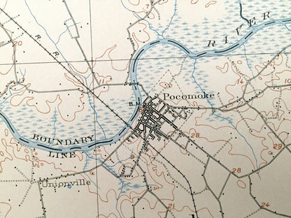 Antique Princess Anne, Maryland 1901 US Geological Survey Topographic Map – Pocomoke, Westover, Wellington, Whiteburg, Cokesbury, Kingston