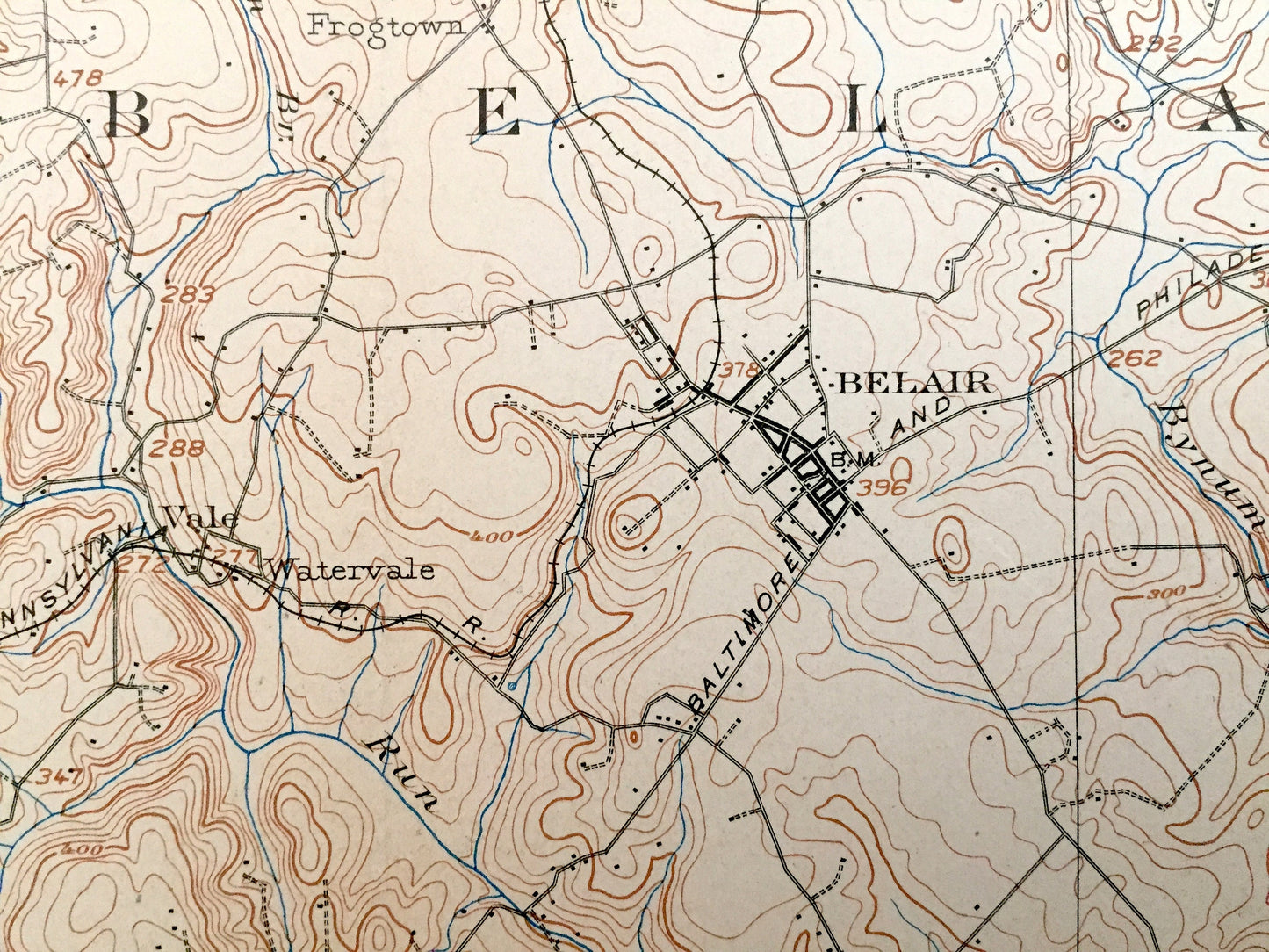 Antique Bel Air, Maryland & Pennsylvania 1901 US Geological Survey Topographic Map– Harford County, Abingdon, Marshall, Dublin, Peach Bottom