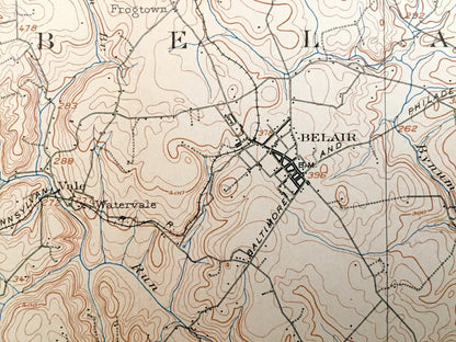 Antique Bel Air, Maryland & Pennsylvania 1901 US Geological Survey Topographic Map– Harford County, Abingdon, Marshall, Dublin, Peach Bottom
