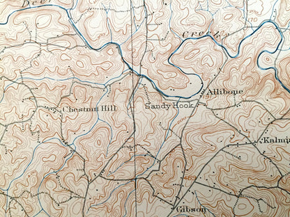 Antique Bel Air, Maryland & Pennsylvania 1901 US Geological Survey Topographic Map– Harford County, Abingdon, Marshall, Dublin, Peach Bottom