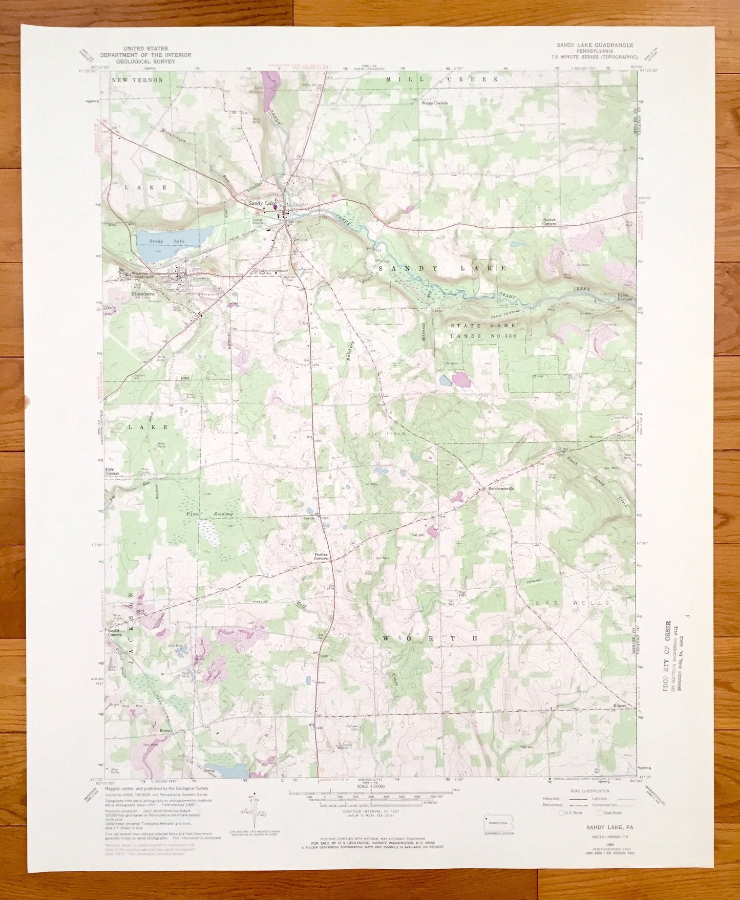 Antique Sandy Lake, Pennsylvania 1960 US Geological Survey Topographic Map – Mercer, Venango County, Worth, New Vernon, Jackson Township, PA