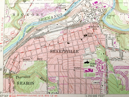 Antique Sharpsville, Pennsylvania 1958 US Geological Survey Topographic Map – Mercer County, South Pymatuning, West Salem, Shenango River PA