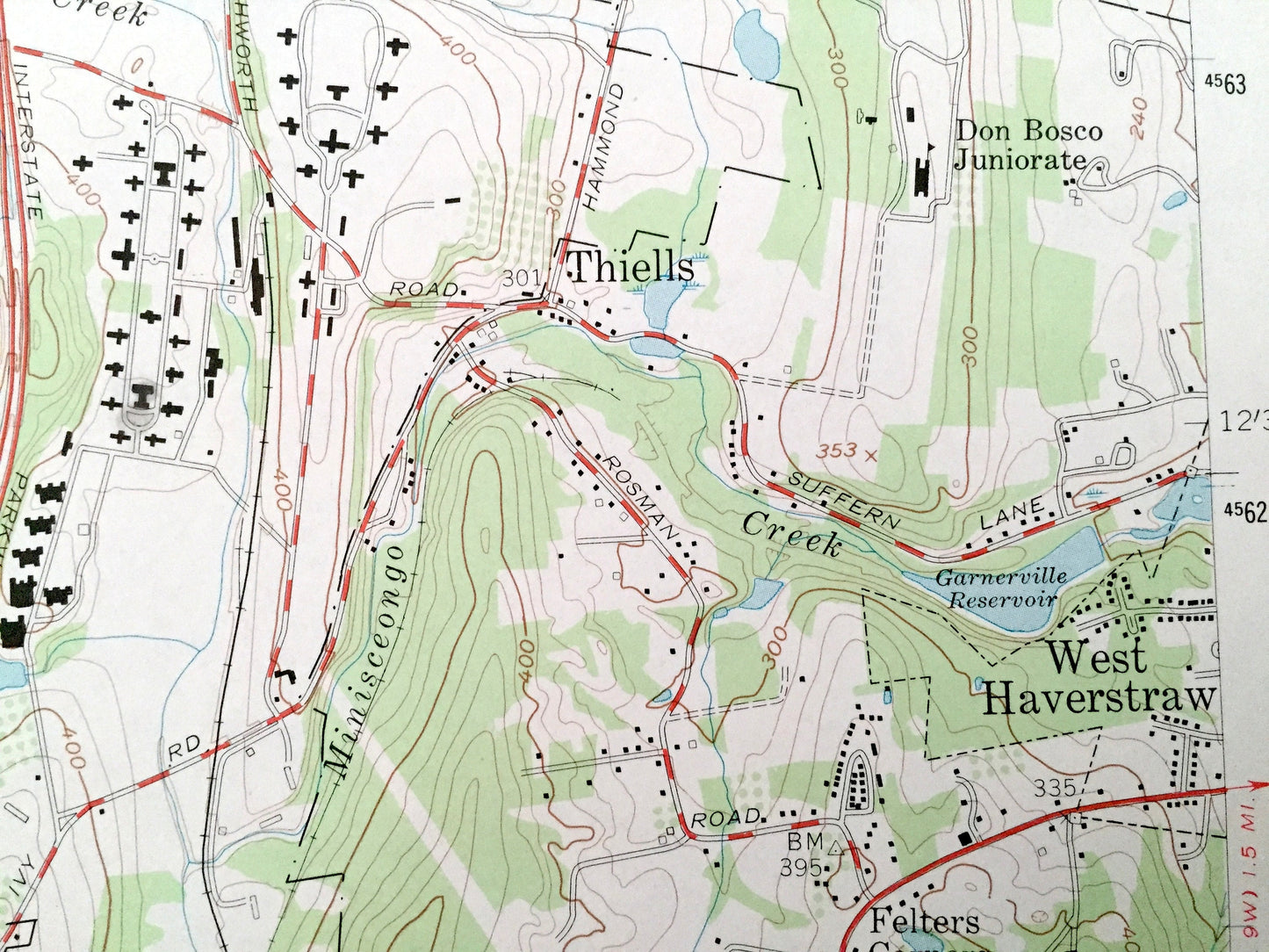 Antique Thiells, New York 1955 US Geological Survey Topographic Map – Rockland County, Haverstraw, Ramapo, Clarkstown, Palisades, Tuxedo, NY