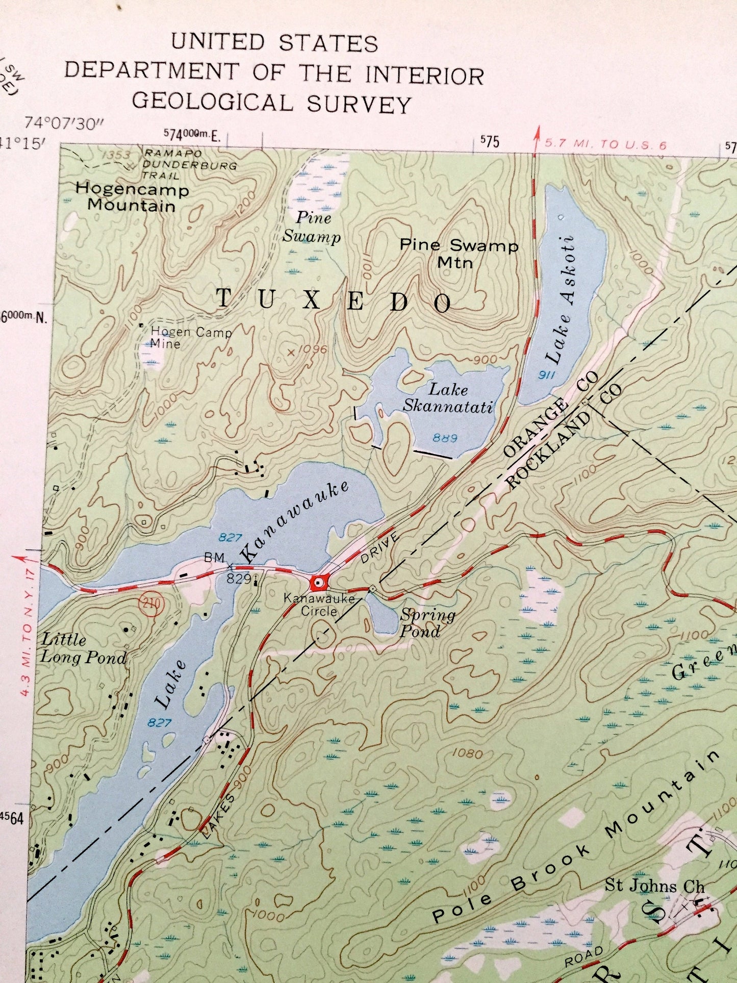 Antique Thiells, New York 1955 US Geological Survey Topographic Map – Rockland County, Haverstraw, Ramapo, Clarkstown, Palisades, Tuxedo, NY