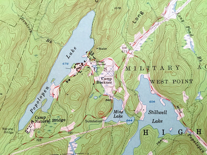 Antique Popolopen Lake, New York 1957 US Geological Survey Topographic Map – Orange, Rockland County, West Point, Highlands Woodbury Camp NY