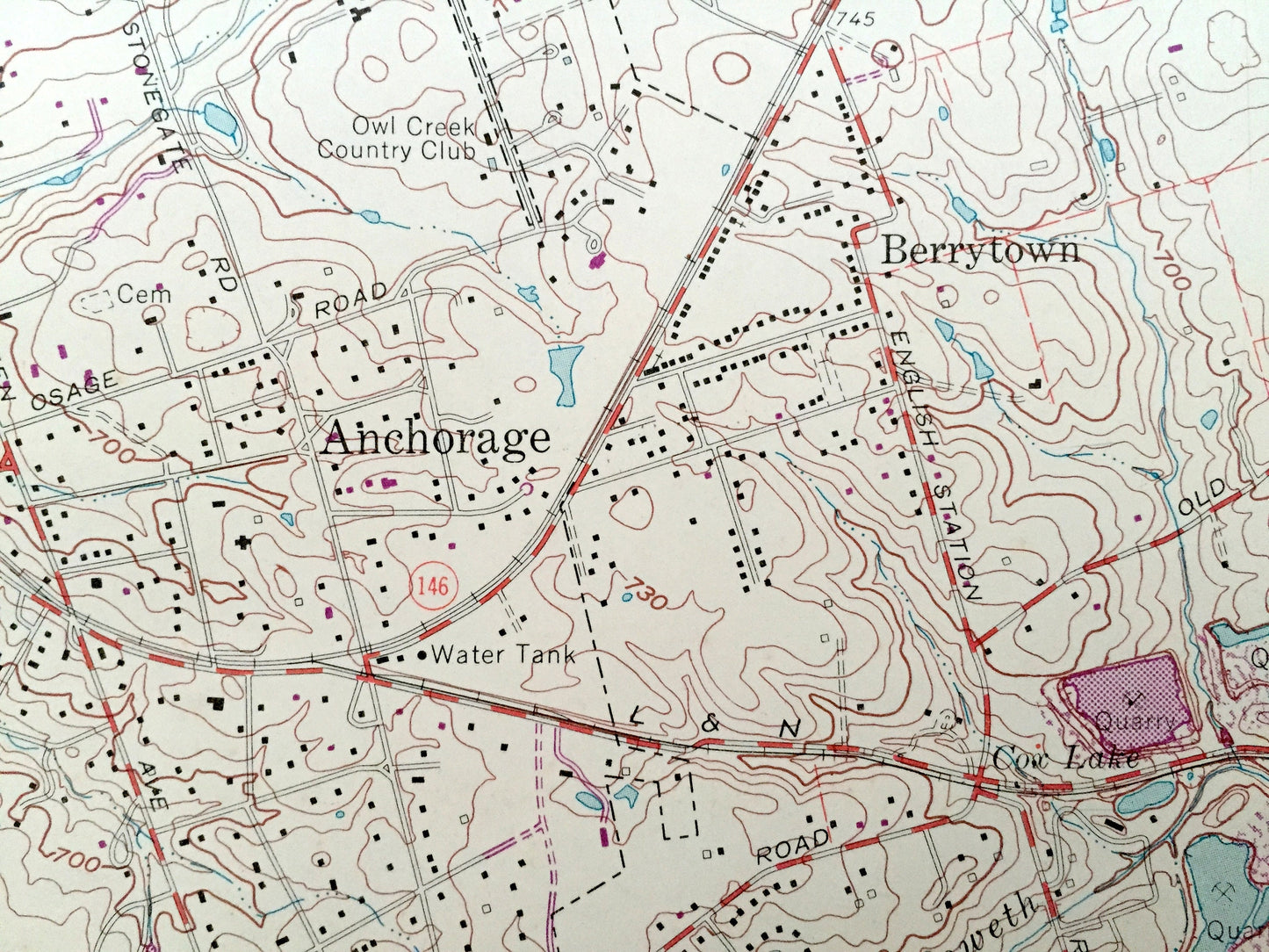 Antique Anchorage, Kentucky 1965 US Geological Survey Topographic Map – Jefferson, Oldham County, Louisville, Graymoor, Middletown, KY