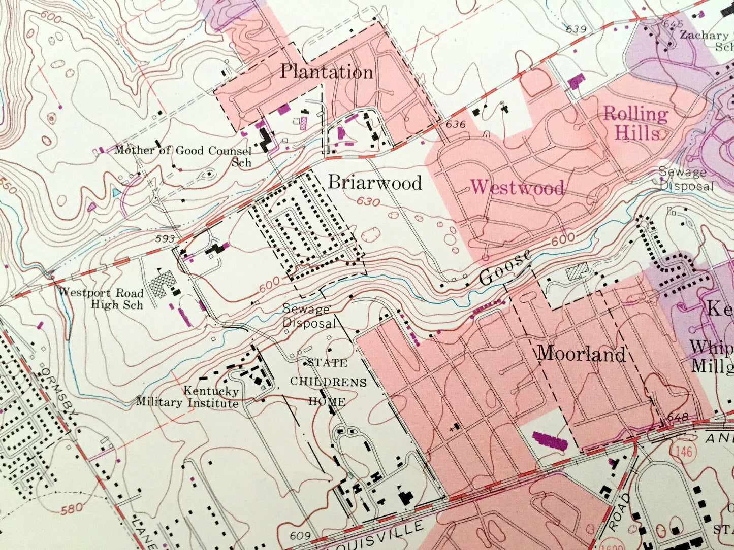 Antique Anchorage, Kentucky 1965 US Geological Survey Topographic Map – Jefferson, Oldham County, Louisville, Graymoor, Middletown, KY