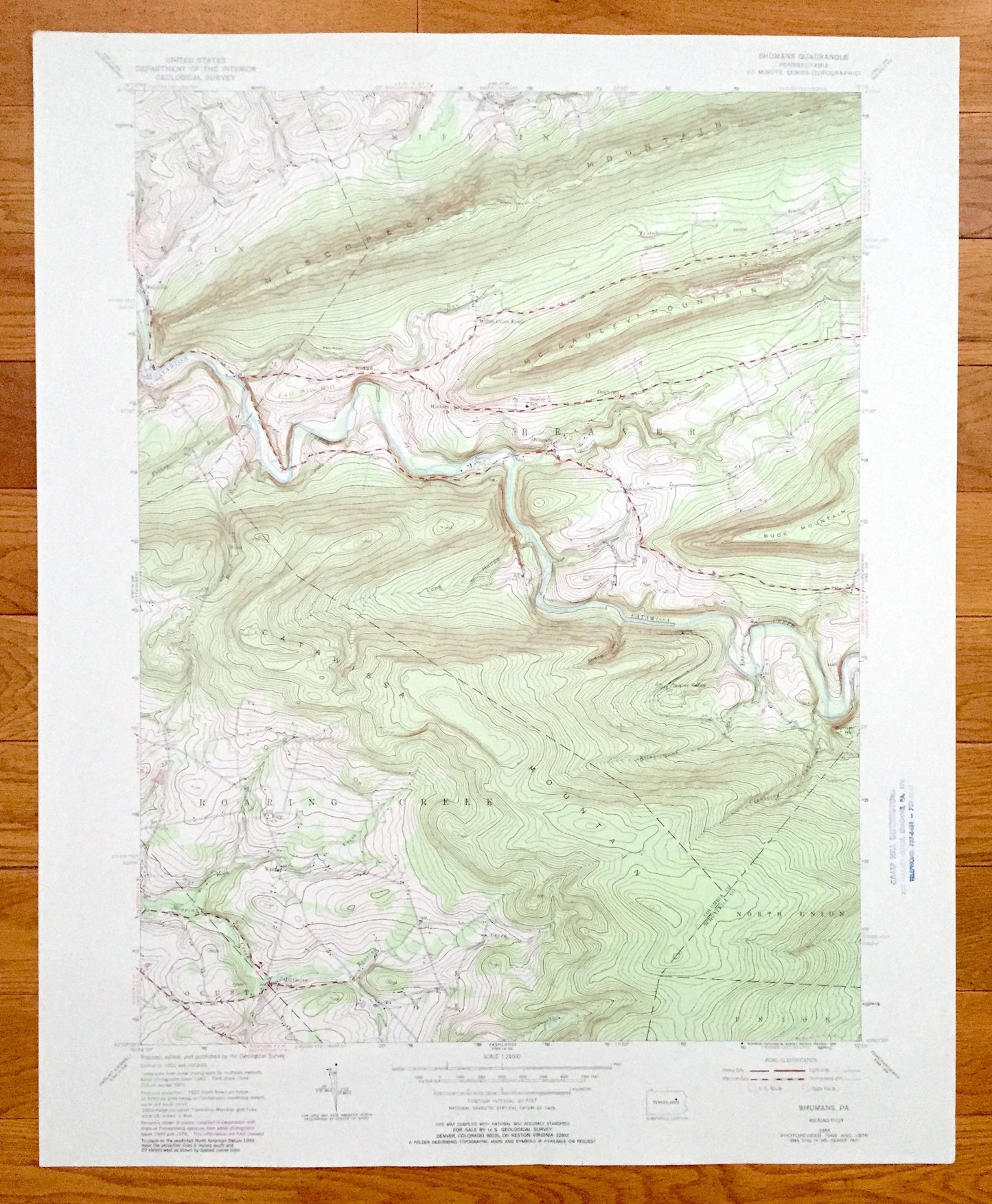 Antique Shumans, Pennsylvania 1955 US Geological Survey Topographic Map – Columbia County, Schuylkill County, Beaver, Roaring Creek, Locust
