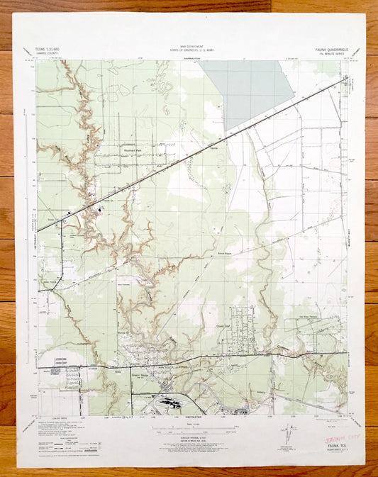 Antique Houston, Texas 1945 US Geological Survey Topographic Map – Harris County, Jacinto City, Fauna, Greens Bayou, Clover Leaf, Martin, TX