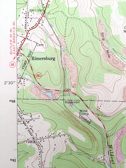 Antique Sligo, Pennsylvania 1969 US Geological Survey Topographic Map – Armstrong County, Clarion County, Piney, Monroe, Toby, Porter