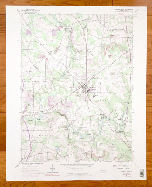 Antique Slippery Rock, Pennsylvania 1961 US Geological Survey Topographic Map – Butler County, Mercer, Lawrence, Worth, Brady, Armstrong, PA