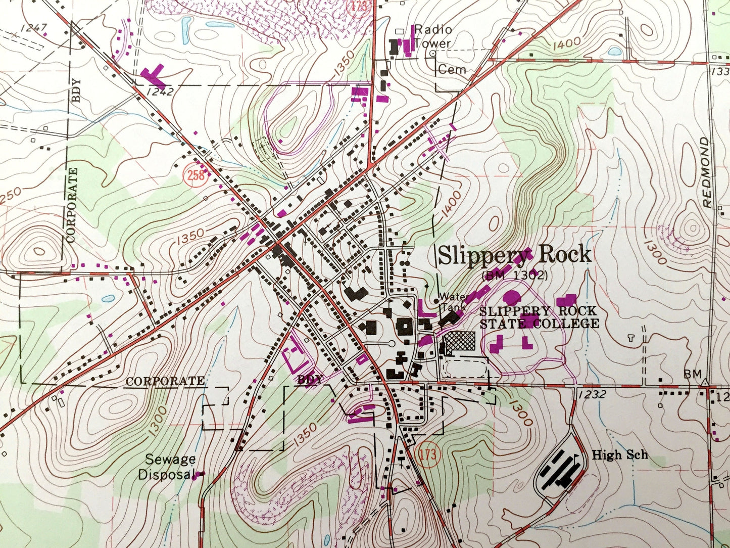 Antique Slippery Rock, Pennsylvania 1961 US Geological Survey Topographic Map – Butler County, Mercer, Lawrence, Worth, Brady, Armstrong, PA