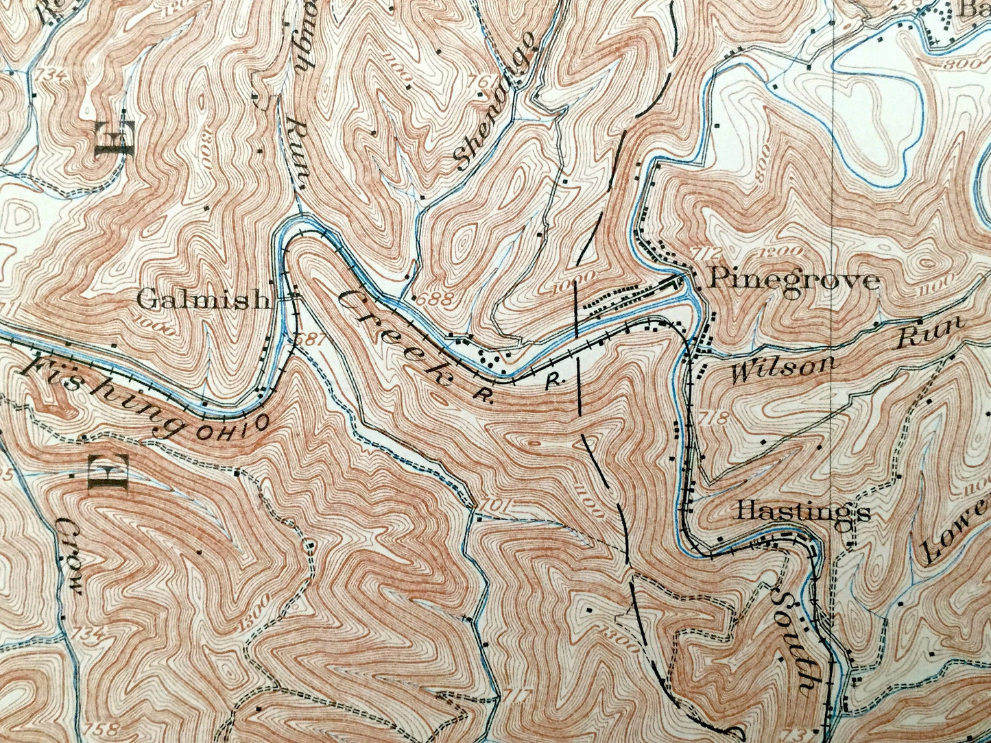 Antique Littleton, West Virginia 1905 US Geological Survey Topographic Map – Wetzel County, Proctor, Galmish, Pinegrove Meade Jacksonburg WV