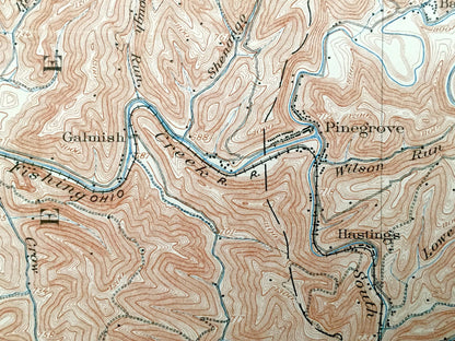 Antique Littleton, West Virginia 1905 US Geological Survey Topographic Map – Wetzel County, Proctor, Galmish, Pinegrove Meade Jacksonburg WV