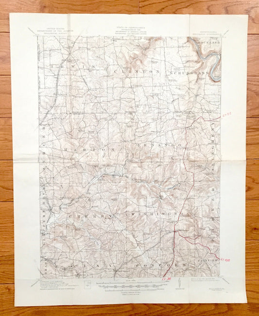 Antique Hilliards, Pennsylvania 1912 US Geological Survey Topographic Map – Butler, Venango County, Murrinsville, Clintonville, Glade Dam PA