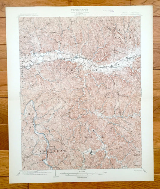 Antique Milton, West Virginia 1902 US Geological Survey Topographic Map – Cabell County, Barboursville, Teays Valley, Carroll, Butler, Grant