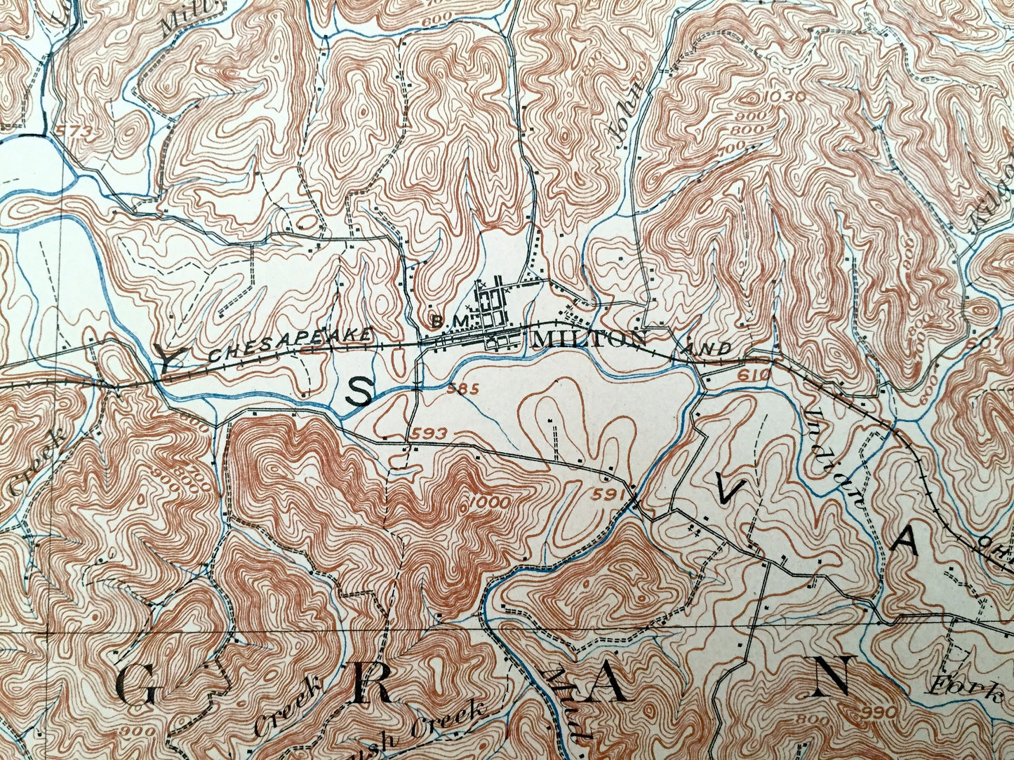 Antique Milton, West Virginia 1902 US Geological Survey Topographic Map – Cabell County, Barboursville, Teays Valley, Carroll, Butler, Grant