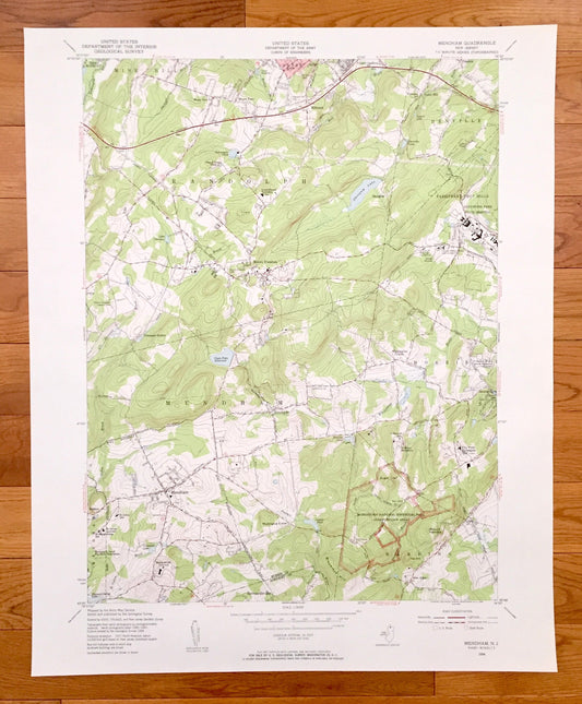 Antique Mendham, New Jersey 1954 US Geological Survey Topographic Map – Morris, Somerset County, Randolph, Denville, Morris, Harding, NJ
