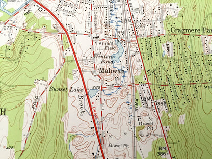 Antique Ramsey, New Jersey 1955 US Geological Survey Topographic Map – Bergen, Passaic, Rockland County, Mahwah, Ramapo, New York NJ NY