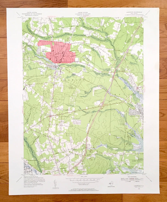 Antique Lakewood, New Jersey 1954 US Geological Survey Topographic Map – Ocean, Monmouth County, Brick, Toms River, Dover, Manchester, NJ