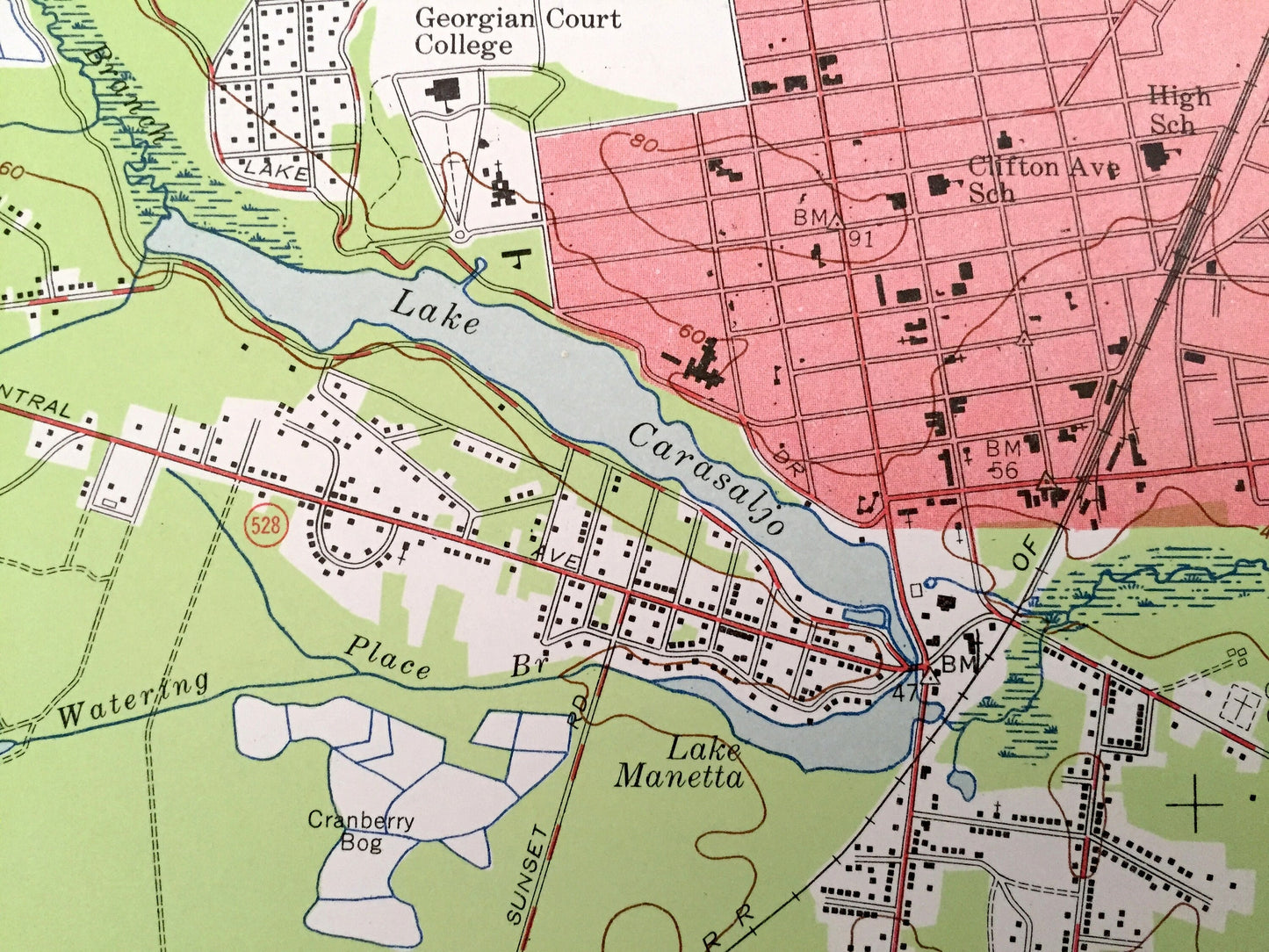 Antique Lakewood, New Jersey 1954 US Geological Survey Topographic Map – Ocean, Monmouth County, Brick, Toms River, Dover, Manchester, NJ