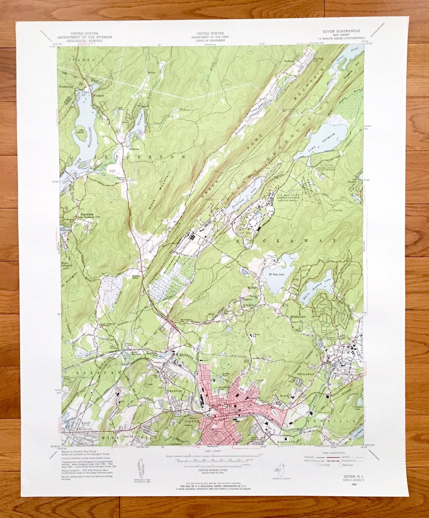 Antique Dover, New Jersey 1954 US Geological Survey Topographic Map – Morris, Sussex County, Jefferson, Rockaway, Roxbury, Denville, Wharton