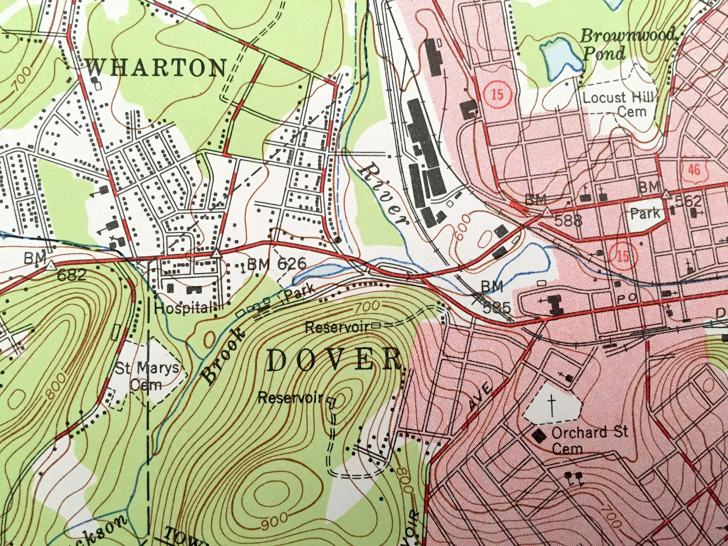 Antique Dover, New Jersey 1954 US Geological Survey Topographic Map – Morris, Sussex County, Jefferson, Rockaway, Roxbury, Denville, Wharton