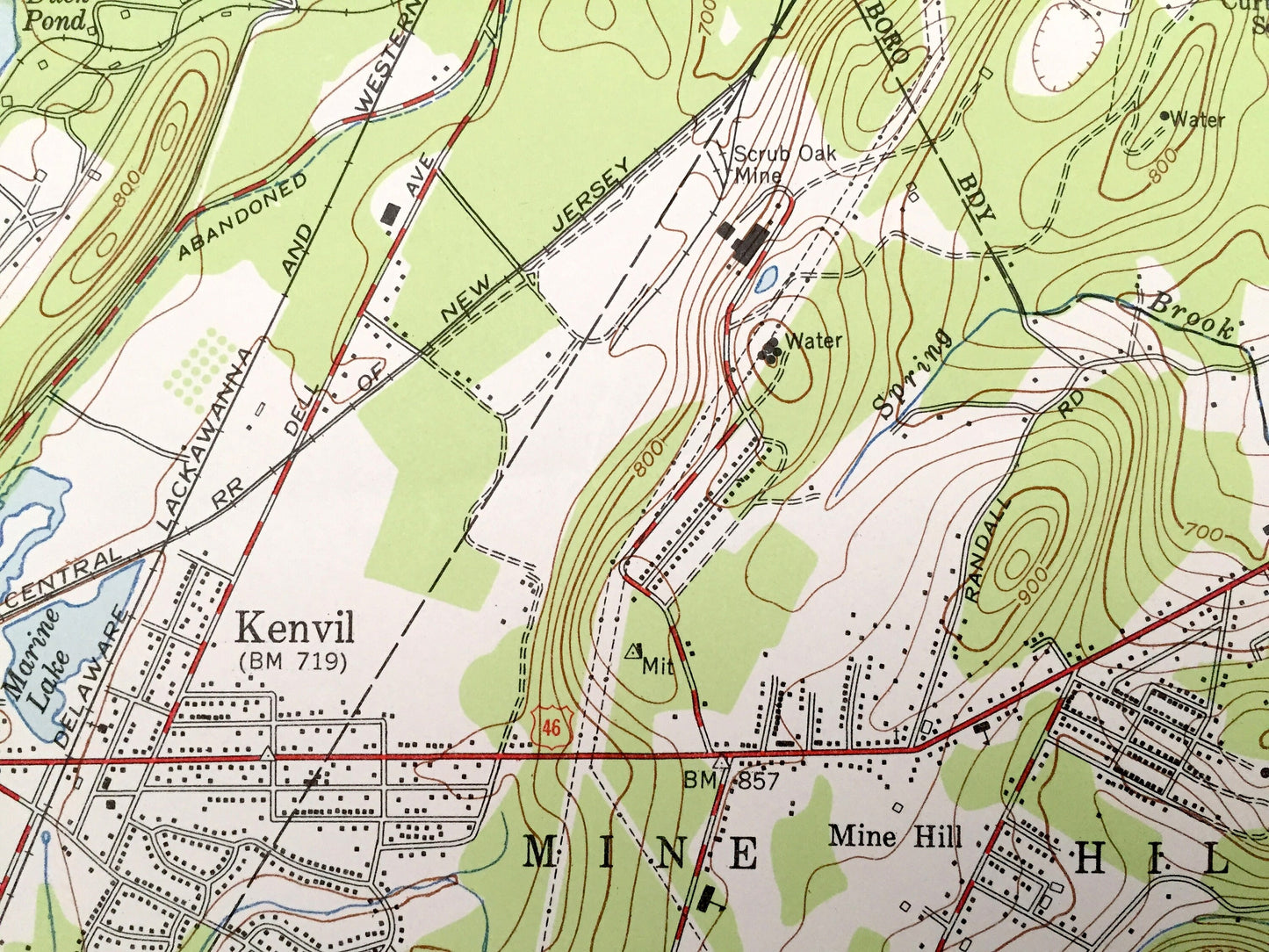 Antique Dover, New Jersey 1954 US Geological Survey Topographic Map – Morris, Sussex County, Jefferson, Rockaway, Roxbury, Denville, Wharton