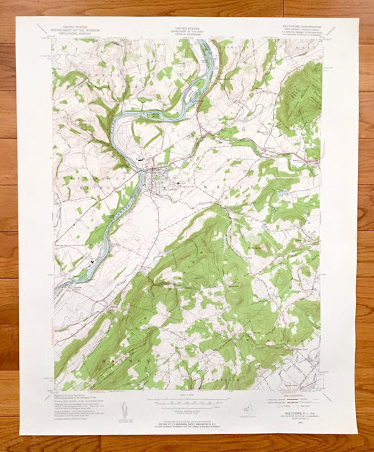 Antique Belvidere, New Jersey 1955 US Geological Survey Topographic Map – Warren, Northampton County, White, Harmony, Pennsylvania, NJ PA
