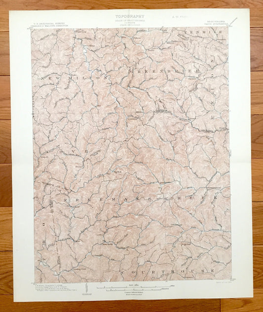Antique Vadis, West Virginia 1904 US Geological Survey Topographic Map – Lewis County, Greenbrier, Courthouse, New Milton, Southwest, WV