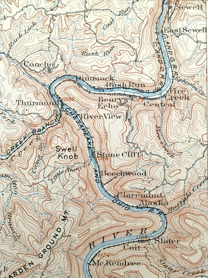 Antique Raleigh, West Virginia 1902 US Geological Survey Topographic Map – Raleigh County, Cedarburg, Beechwood, Lawson, Hampton, Table Rock