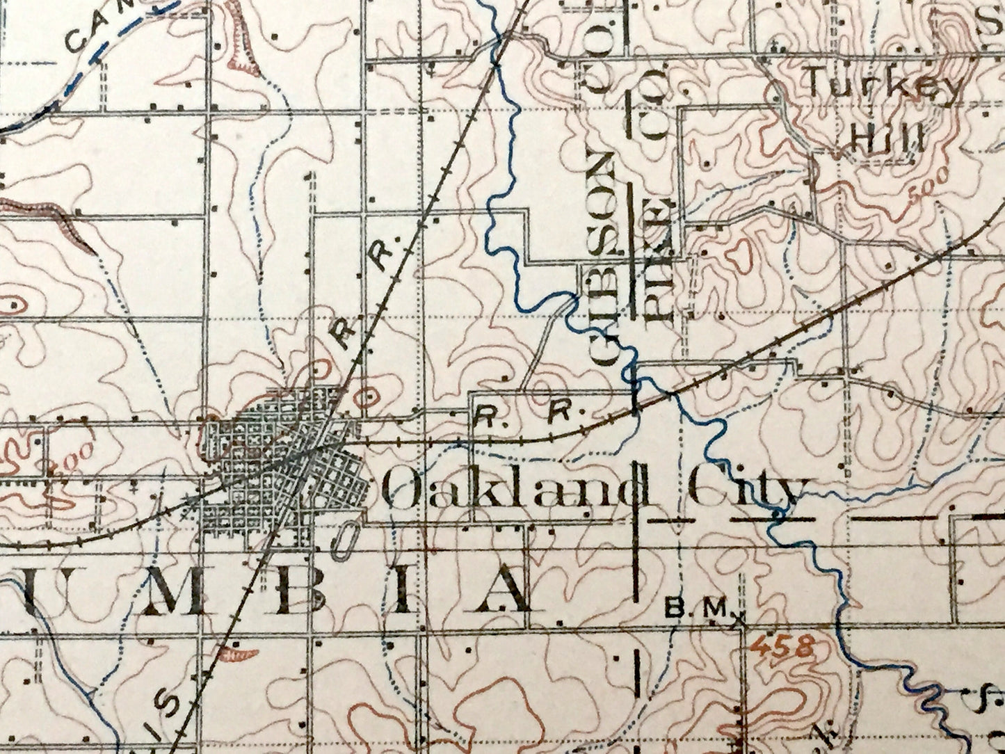 Antique Ditney, Indiana 1902 US Geological Survey Topographic Map – Gibson, Pike, Vanderburg, Dubois, Warrick, Spencer County, Lynnville, IN