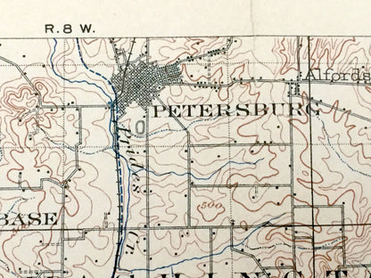 Antique Ditney, Indiana 1902 US Geological Survey Topographic Map – Gibson, Pike, Vanderburg, Dubois, Warrick, Spencer County, Lynnville, IN