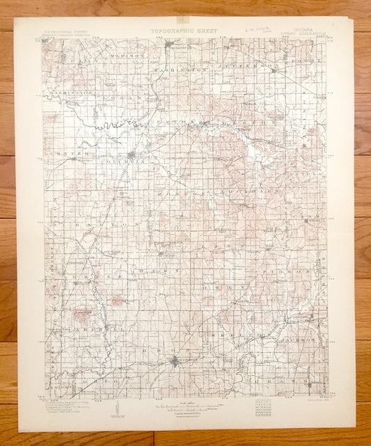 Antique Ditney, Indiana 1902 US Geological Survey Topographic Map – Gibson, Pike, Vanderburg, Dubois, Warrick, Spencer County, Lynnville, IN