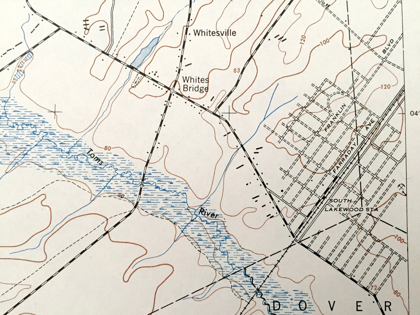 Antique Lakehurst, New Jersey 1947 US Geological Survey Topographic Map – Ocean County, Jackson, Manchester Dover Lakewood Pleasant Grove NJ
